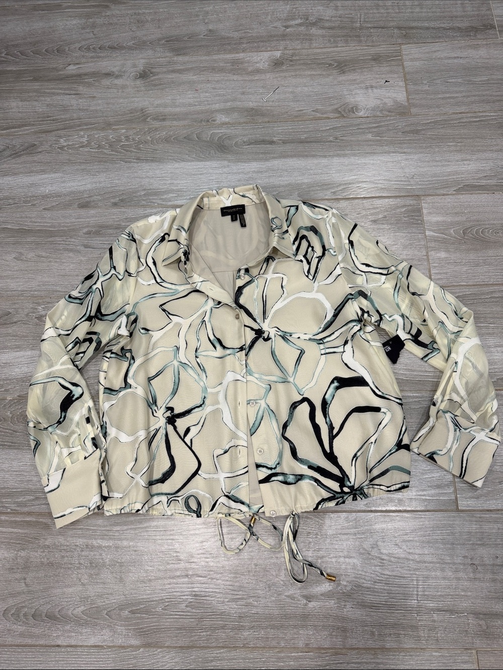 Donna Karan Cream Abstract Print Button-Up Blouse M